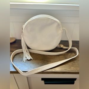 Hobo white genuine leather circle crossbody purse bag